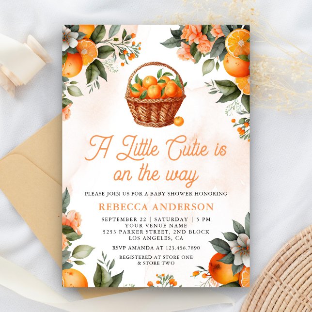 Little Cutie Citrus Orange Basket Baby Shower Invitation (Creator Uploaded)