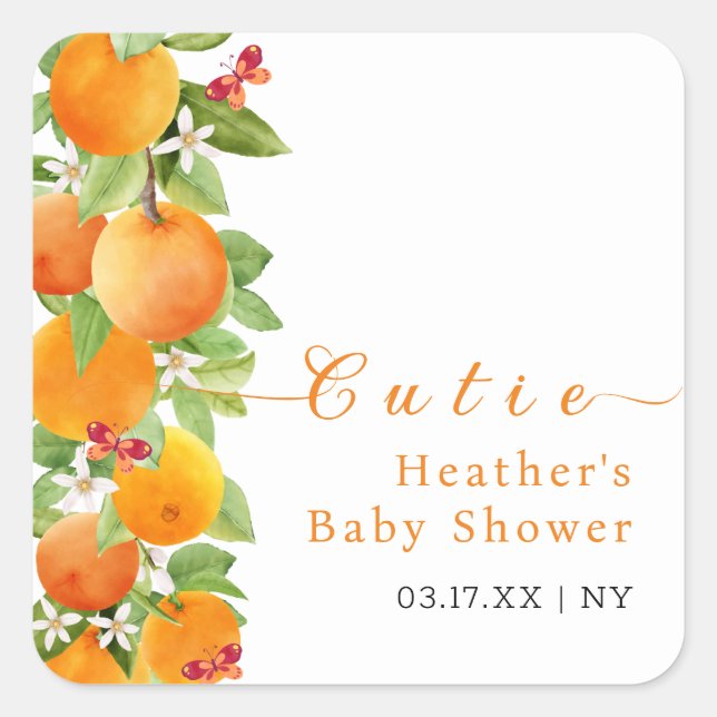 Little Cutie Citrus Orange Clementine Baby Shower  Square Sticker (Front)