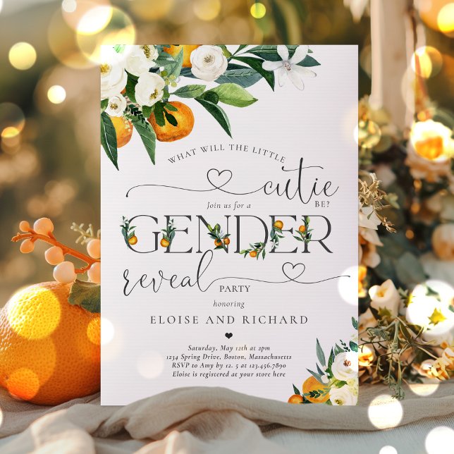  Little Cutie Citrus Orange Gender Reveal Party Invitation (Creator Uploaded)