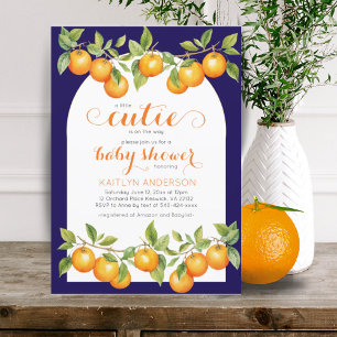 Little Cutie Citrus Orange Navy Blue Baby Shower  Invitation
