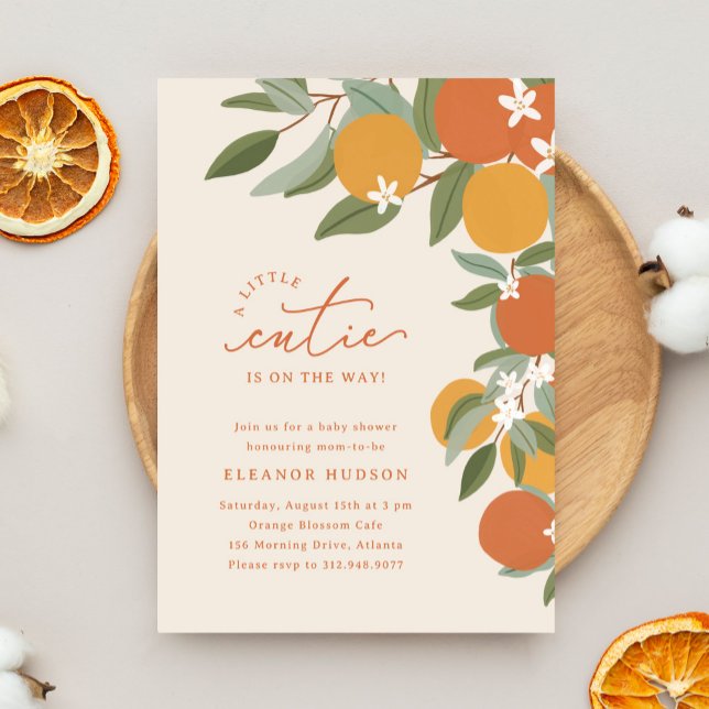 Little Cutie Citrus Oranges Baby Shower Invitation (a little cutie is on the way - citrus oranges baby shower invitation)