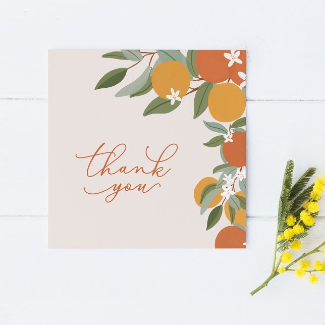 Little Cutie Citrus Oranges Baby Shower Thank You Card (oranges citrus thank you card for a little cutie baby shower theme)