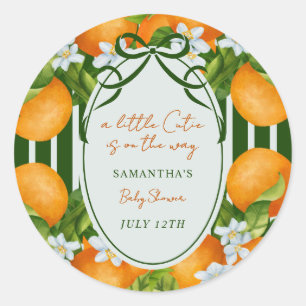 Little Cutie Citrus Oranges Stripes Baby Shower Classic Round Sticker