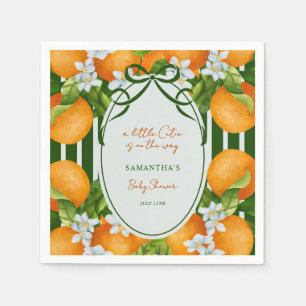 Little Cutie Citrus Oranges Stripes Baby Shower Napkin