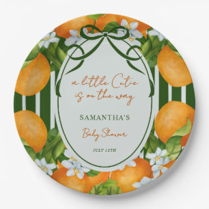 Little Cutie Citrus Oranges Stripes Baby Shower  Paper Plate