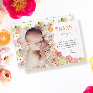 Little Cutie Citrus Photo Baby Shower Thank You Card