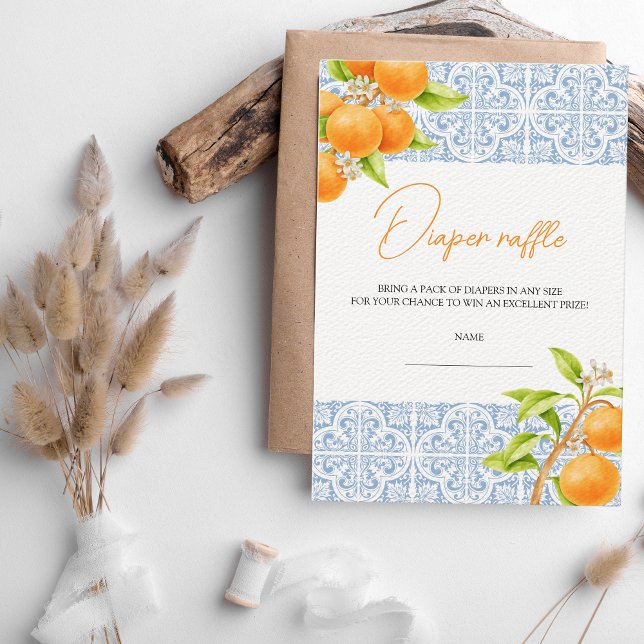 Little Cutie Clementine Diaper Raffle Baby Shower Enclosure Card (diaper raffle - little cutie is on the way)