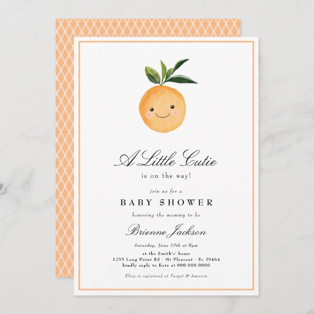 Little Cutie Clementine Orange Modern Baby Shower  Invitation (Front/Back)