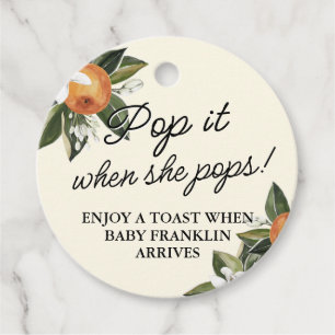 Little Cutie Clementine POP IT BABY Shower Champ Favour Tags