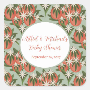 Little Cutie Clementine Sage   Citrus Baby Shower Square Sticker