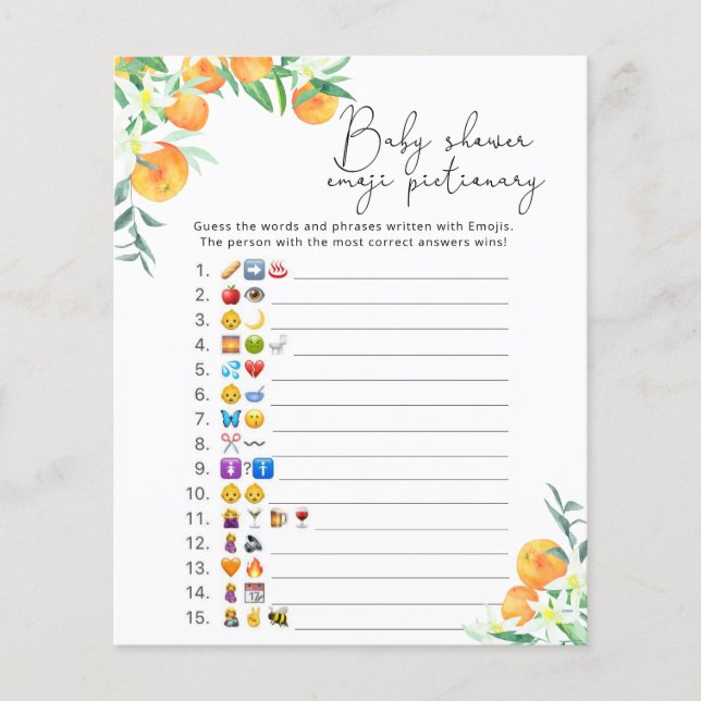 Little cutie Emoji picture game baby shower (Front)