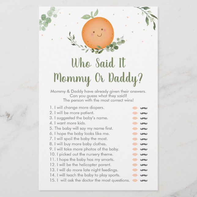 Little Cutie Greenery Guess Who Said It Game (Front)