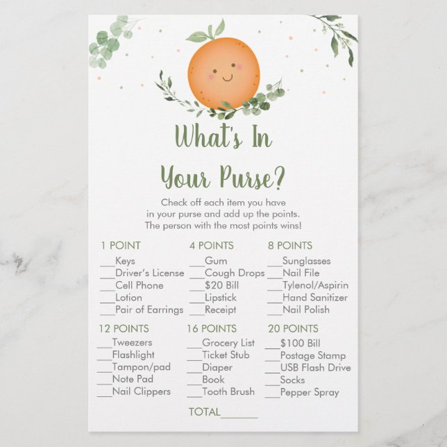 Little Cutie Greenery What's In Your Purse Game (Front)