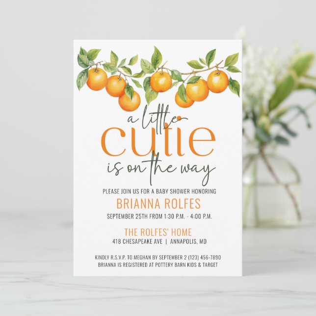 Little Cutie Is On The Way Baby Shower Invitation (Standing Front)