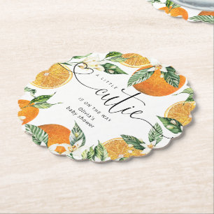 Little cutie is on the way baby shower paper coaster
