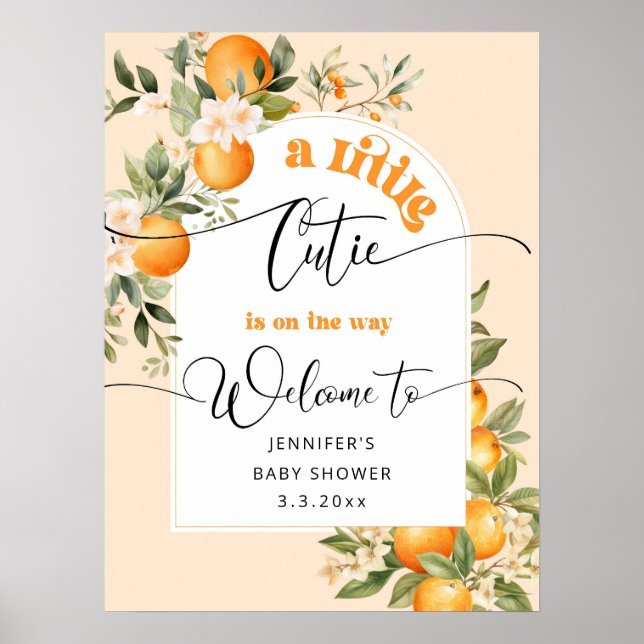 Little cutie is on the way baby shower welcome poster (Front)
