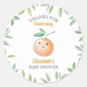 Little Cutie is On The Way Orange Baby Shower Classic Round Sticker