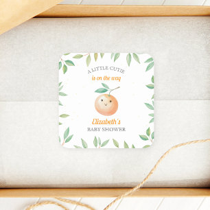 Little Cutie is On The Way Orange Baby Shower Square Sticker