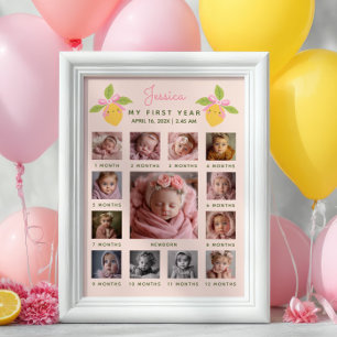 Little Cutie Lemon 1st Birthday Photo Timeline Poster
