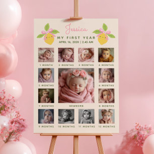 Little Cutie Lemon 1st Birthday Photo Timeline Poster