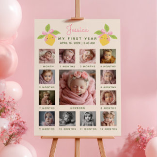 Little Cutie Lemon 1st Birthday Photo Timeline Poster