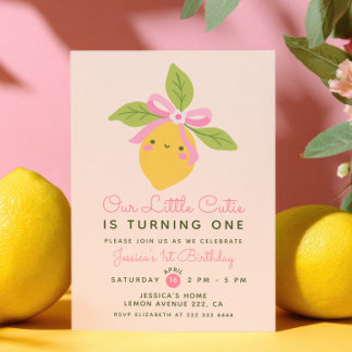 Little Cutie Lemon Citrus Fruit Cute 1st Birthday  Invitation