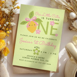 Little Cutie Lemon& Daisy Green 1st Birthday Party Invitation