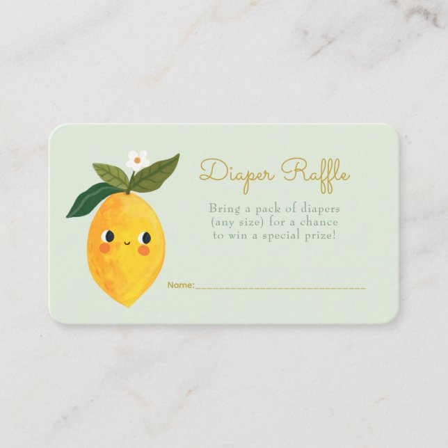 Little Cutie Lemon  Diaper Raffle Enclosure Card (Front)