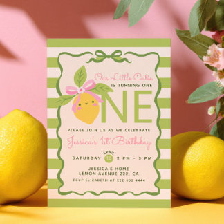 Little Cutie Lemon Fruit Green 1st Birthday Party Invitation