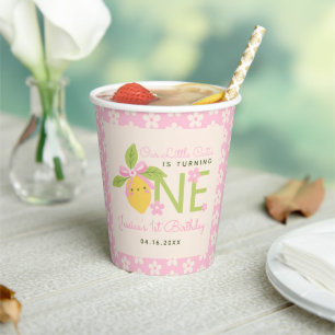 Little Cutie Lemon Fruit Pink 1st Birthday Party Paper Cups