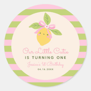 Little Cutie Lemon Fruit Retro 1st Birthday  Classic Round Sticker