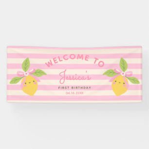 Little Cutie Lemon Pink 1st Birthday WELCOME Banner