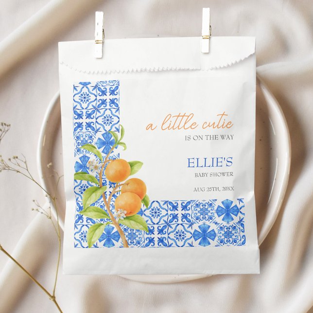 Little Cutie | Mediterranean Clementine Blue Tiles Favour Bags (Little cutie is on the way | Baby Shower Favor Bag)