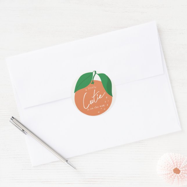 Little Cutie Modern Orange Baby Shower Classic Round Sticker (Envelope)