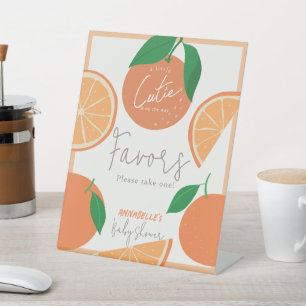 Little Cutie Modern Orange Baby Shower Favours Pedestal Sign