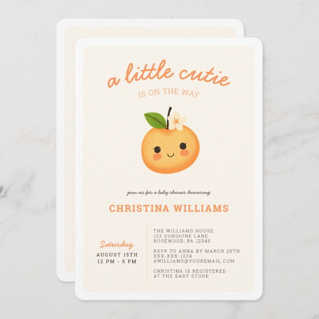Little Cutie On The Way Baby Shower Invitation (Front/Back)