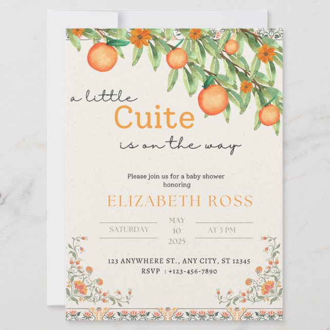 Little Cutie On The Way Baby Shower Invitation (Front)