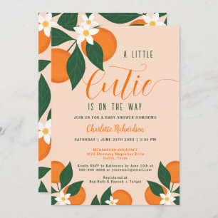 Little Cutie On The Way Citrus Orange Baby Shower Invitation