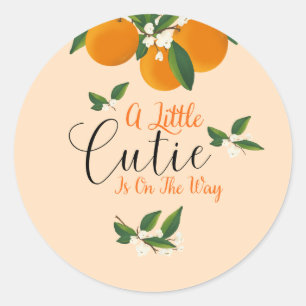 Little Cutie On The Way Clementine Baby Shower Classic Round Sticker