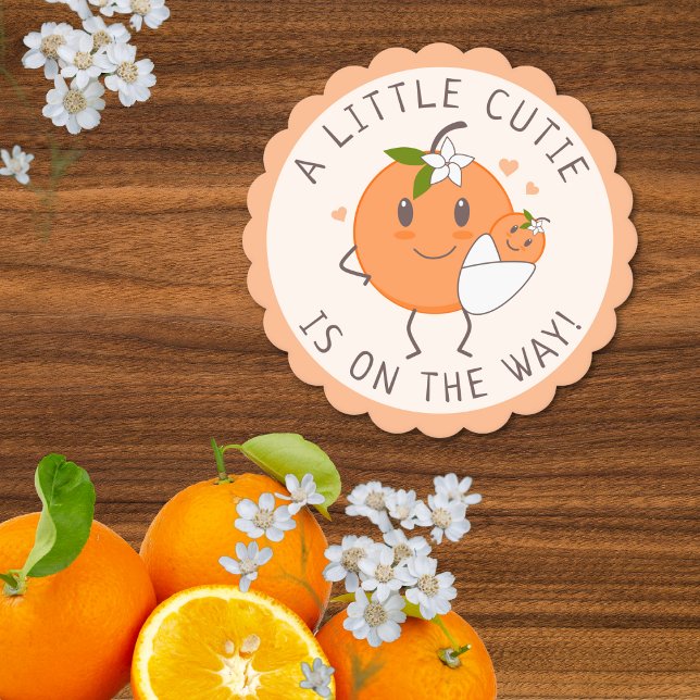 Little Cutie On the way | Cute Orange Baby Shower  Paper Coaster (Creator Uploaded)