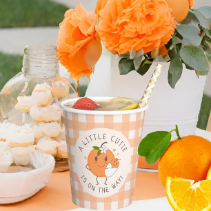 Little Cutie On the way   Cute Orange Baby Shower  Paper Cups