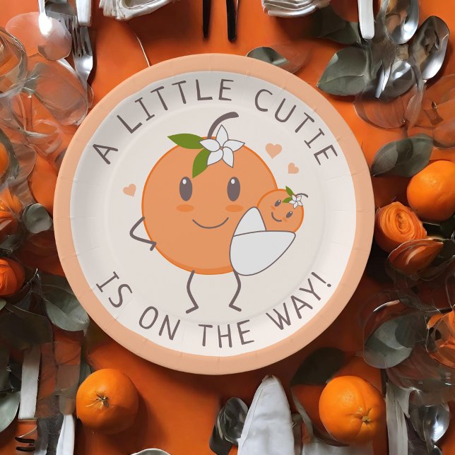 Little Cutie On the way | Cute Orange Baby Shower  Paper Plate (Creator Uploaded)
