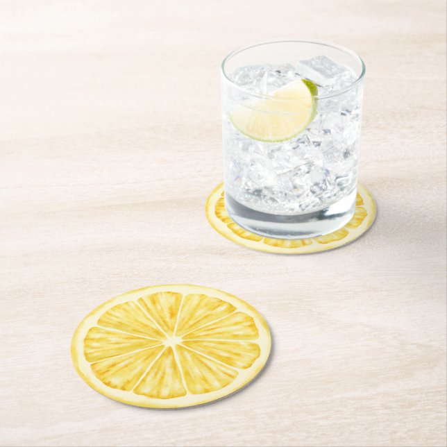 Little cutie on the way Lemon citrus baby shower Round Paper Coaster (Insitu)