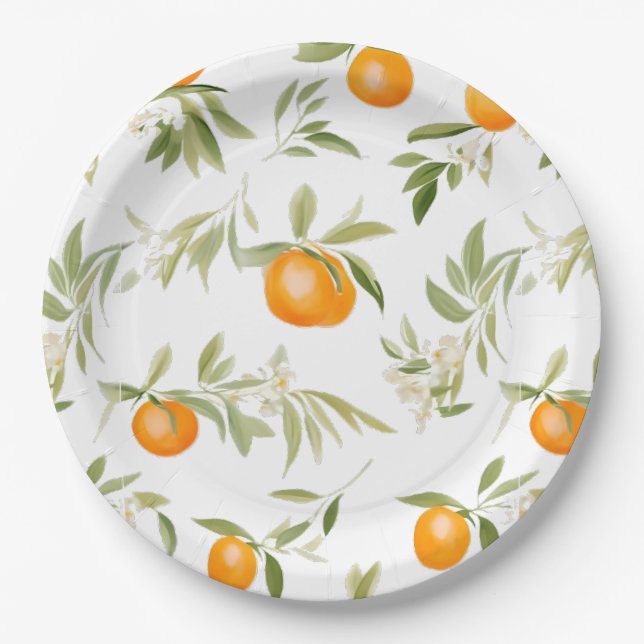 Little Cutie On The Way Orange Citrus Baby Shower  Paper Plate (Front)
