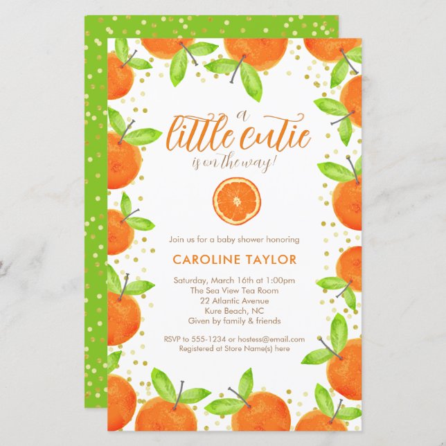 Little Cutie on Way Orange Clementine Baby Shower (Front/Back)
