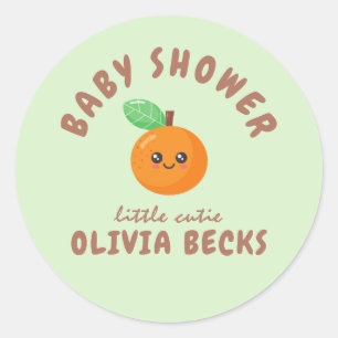 Little Cutie Orange Baby Shower  Classic Round Sticker