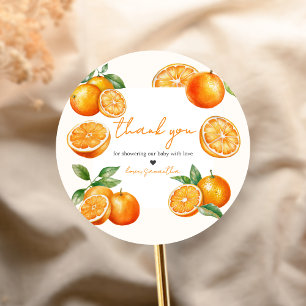 Little Cutie Orange Baby Shower Classic Round Sticker