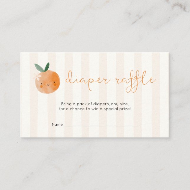 Little Cutie Orange Baby Shower Diaper Raffle Enclosure Card (Front)