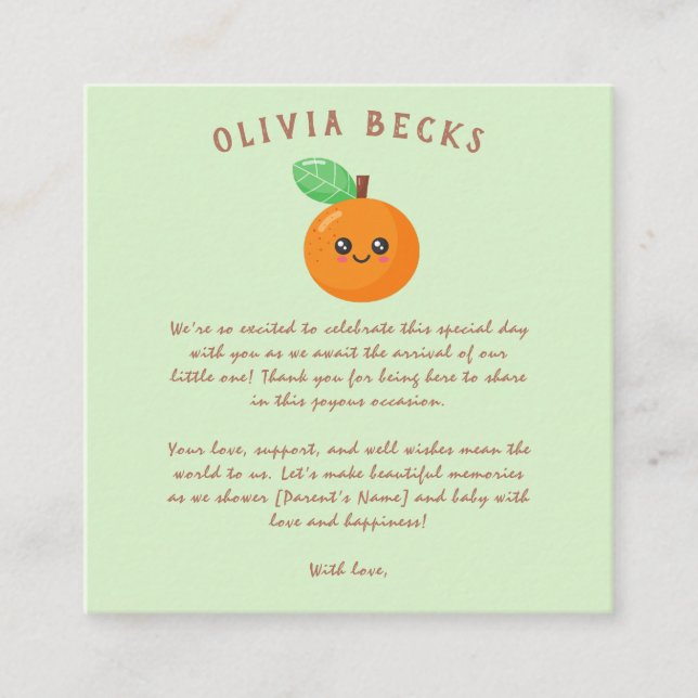 Little Cutie Orange Baby Shower  Enclosure Card (Front)