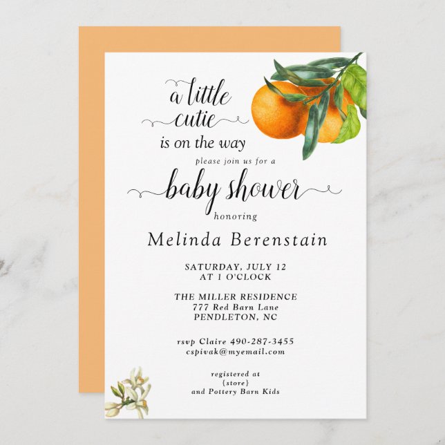 Little Cutie Orange Baby Shower Invitation (Front/Back)
